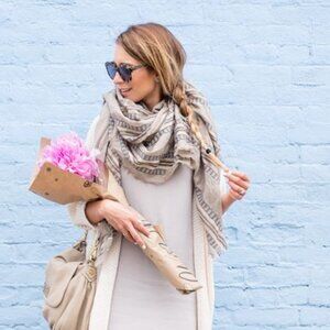 Wilfred Free Blanket Style  Wool Scarf Wrap - Pearl Grey & Soft White